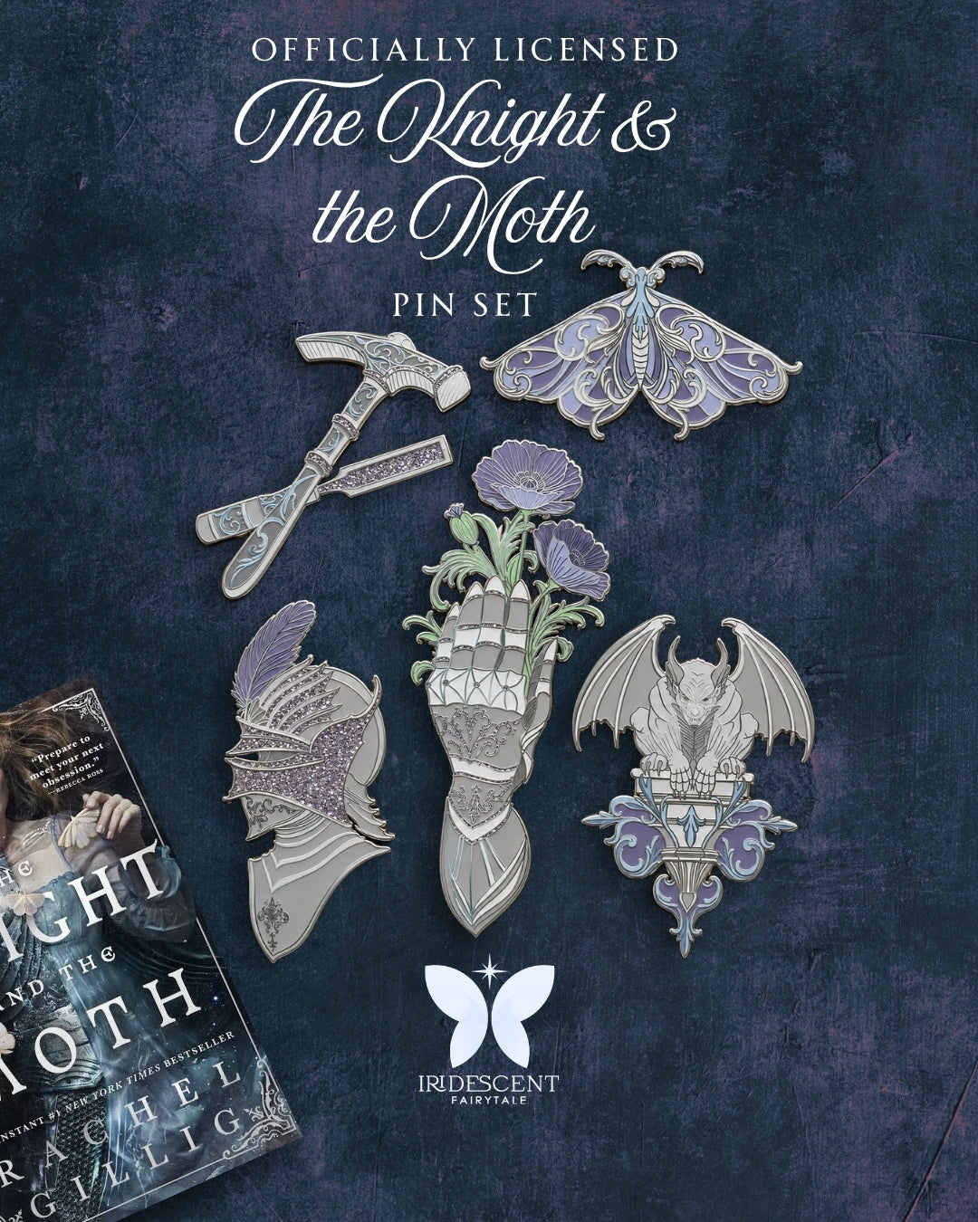 The Knight and the Moth (The Stonewater Kingdom series) by Rachel Gillig Offically Licensed Enamel Pin Pack