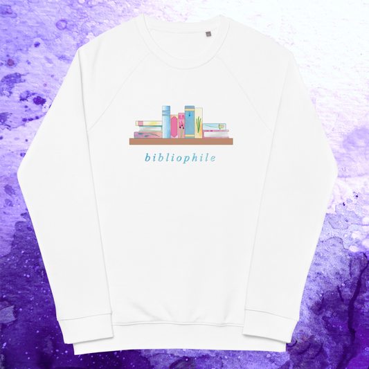 Watercolor Bibliophile Unisex Organic Raglan Crew Neck Sweat Shirt